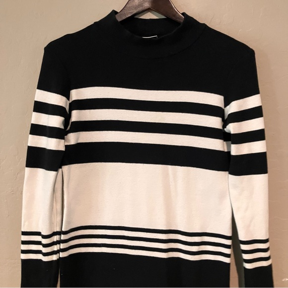 Jacqueline De Young Black and White Striped Turtle Neck Cotton Sweater Dress XS - Picture 5 of 13